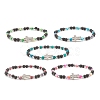 Natural & Synthetic Mixed Gemstone Beaded Stretch Bracelet with Clear Cubic Zirconia Cross for Women BJEW-JB08247-1