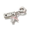 Rack Plating Alloy Pink & Black Enamel European Dangle Charms PALLOY-P307-23P-2