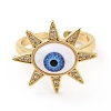 Cubic Zirconia Sun with Evil Eye Open Cuff Ring with Acrylic RJEW-B042-09G-02-2