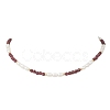 Faceted Round Natural Garnet and Rice Natural Pearl Beaded Necklaces for Women NJEW-JN05816-01-2