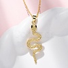 Brass Micro Pave Green Cubic Zirconia Snake Pendant Necklaces NJEW-S438-02E-G-2