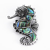 Sea Horse Shape Natural Abalone Shell/Paua Shell Brooch Pin G-N333-006-RS-2