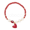 3Pcs 3 Style Natural Pearl & Glass & Acrylic Word Stretch Bracelets Set BJEW-TA00319-2