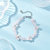 Natural Rose Quartz Chip & Glass Shell Round Beaded Bracelets BJEW-JB12303-03-1