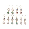 Natural Gemstone Star with Evil Eye Dangle Earrings EJEW-JE05069-1