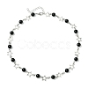 Star Alloy & Round Natural Eyeless Obsidian Link Chain Necklaces for Women NJEW-JN05135-4