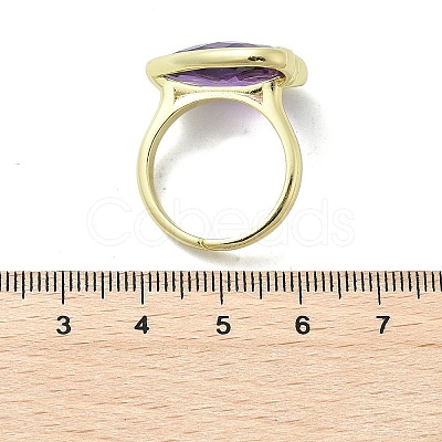 Heart Brass Natural Amethyst Finger Rings X-RJEW-D304-01G-A-1