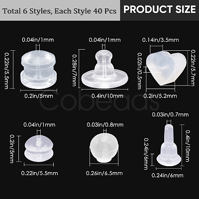 240Pcs 6 Styles Eco-Friendly Silicone Full-covered Ear Nuts FIND-SP0001-17-1