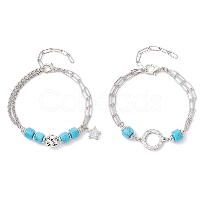 2Pcs 2 Styles 304 Stainless Steel Multi-layered Bracelets BJEW-JB12234-1