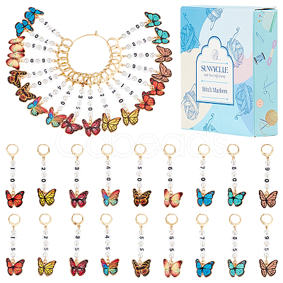 18Pcs 9 Styles Butterfly Acrylic & Alloy Enamel Pendant Locking Stitch Markers HJEW-SC00097-1