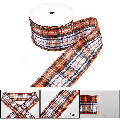 2 Rolls 2 Colors Tartan Pattern Polyester Ribbon OCOR-GF0005-36-1