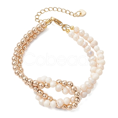 Natural Pearl & Synthetic Non-magnetic Hematite Beaded Bracelets for Women BJEW-JB13364-02-1