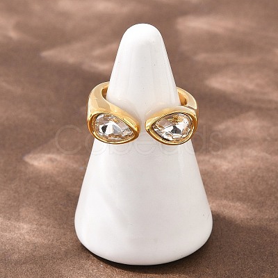 304 Stainless Steel with Glass Cuff Open Rings RJEW-Z125-03G-01-1