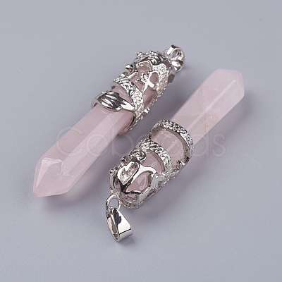 Natural Rose Quartz Big Pointed Pendants G-G738-A-39-1