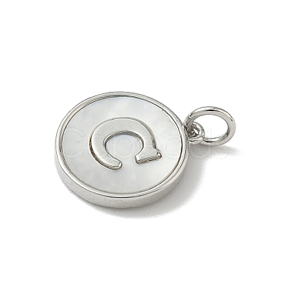 Brass Pave Natural Shell Flat Round with Letter Charms KK-Z115-13P-C-1