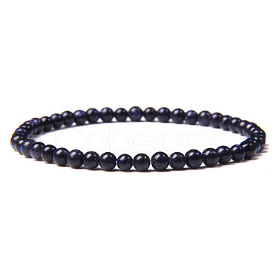 4mm Round Synthetic Blue Goldstone Beads Bracelet for Men KG3069-17-1