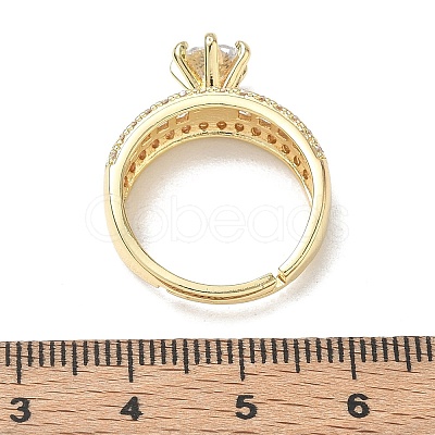 Adjustable Brass Finger Rings with Round Cubic Zirconia Center & Baguette Accents for Women CU-CBA7E55-16G-1