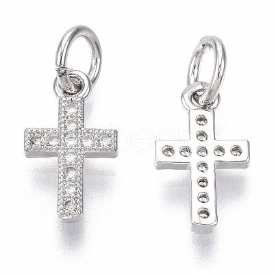 Brass Micro Pave Cubic Zirconia Tiny Cross Charms ZIRC-R109-024B-P-NF-1