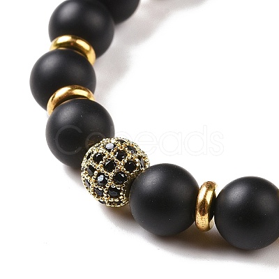 3Pcs Natural Dyed & Heated Black Agate and Coconut Beads Stretch Bracelets Set BJEW-JB08933-1