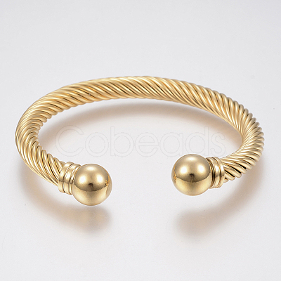 304 Stainless Steel Cuff Bangles Torque Bangles BJEW-H570-28G-1