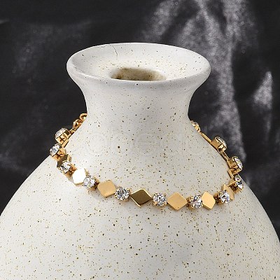 304 Stainless Steel Rhinestone Cup Chain Bracelets for Women BJEW-F488-26G-G-1