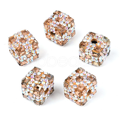 Polymer Clay Rhinestone Beads with Square Acrylic CLAY-T022-03E-1