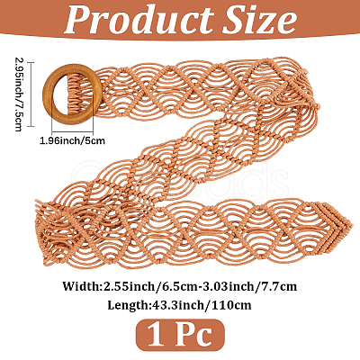 Cloth Woven Rhombus with Wood Chain Belts for Women AJEW-WH20019-125A-1