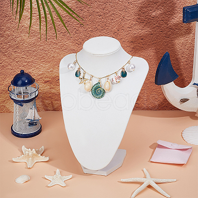 Natural Cowrie Shell & Alloy Enamel & Acrylic Pearl Pendant Necklaces NJEW-OC00003-1