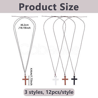 30Pcs 3 Corss Religion Wood Pendant Necklaces for Women NJEW-DC00012-1