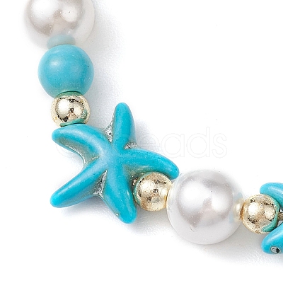 Adjustable Dyed Synthetic Turquoise & Shell Pearl Braided Bead Bracelets BJEW-JB10513-02-1