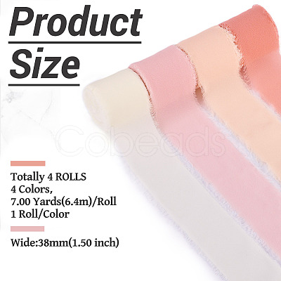 4 Rolls 4 Colors Frayed Polyester Ribbon OCOR-TA0002-87B-1