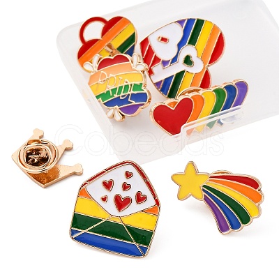 7Pcs 7 Styles Pride Rainbow Theme Enamel Pins JEWB-FP0001-04-1