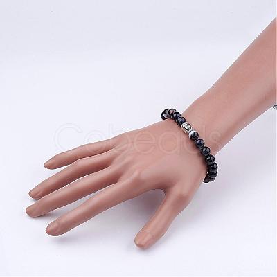 Natural Agate Beaded Stretch Bracelets BJEW-JB02584-04-1