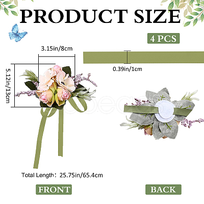 4Pcs Silk Cloth Imitation Rose Wrist Corsages AJEW-CP0008-48-1