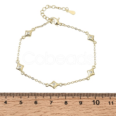 Brass Micro Pave Clear Cubic Zirconia Star Link Chain Bracelets KK-CBA3629-01G-1