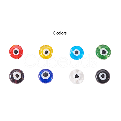 Handmade Evil Eye Lampwork Flat Round Beads Strands LAMP-CJ0001-04-1