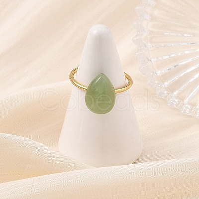 Natural Green Aventurine/Lapis Lazuli/Tiger Eye/Rose Quartz Cuff Open Rings RJEW-JR01105-1