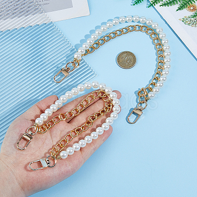 Aluminum & White Plastic Imitation Pearl Double Layer Decorative Purse Chains FIND-WH00670-127B-1