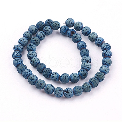 PVD Vacuum Plating Electroplated Natural Lava Rock Bead Strands G-E432-8mm-02-1