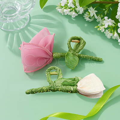 2Pcs 2 Styles Zinc Alloy and Polyester Claw Hair Clips PHAR-GO0001-06-1