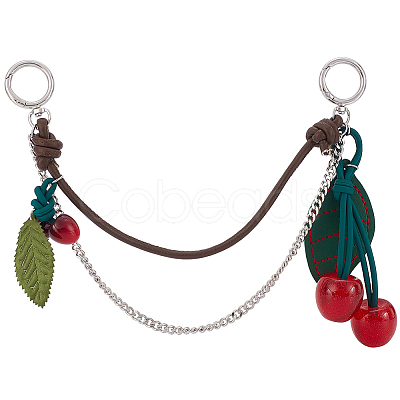 1Pc Zinc Alloy with Resin and PU Leather Dark Red Cherry Purse Decorative Chains AJEW-SC0002-99A-1