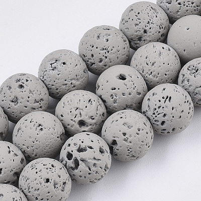 Spray Painted Natural Lava Rock Beads Strands G-N0324-D-02-1
