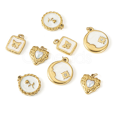 8Pcs 4 Styles 304 Stainless Steel Enamel Pendants STAS-TA0006-19-1