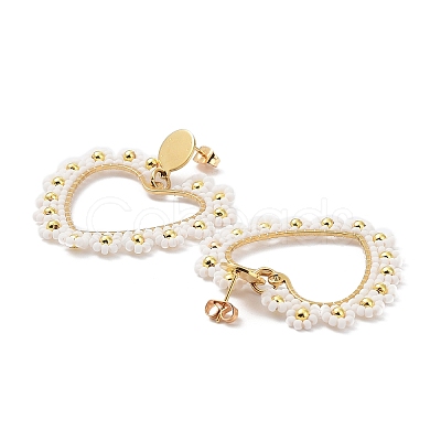 PVD Vacuum Plating 304 Stainless Steel Heart Dangle Stud Earrings STAS-D058-01G-02-1