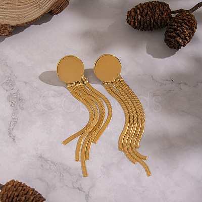Flat Round 304 Stainless Steel Tassel Stud Earrings JH8202-1-1