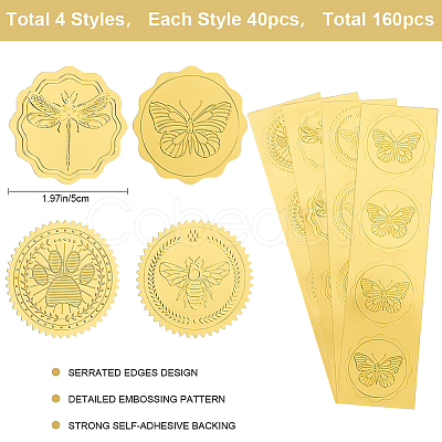 40 Sheets 4 Styles Plastic Self Adhesive Gold Foil Embossed Stickers DIY-CP0010-39-1