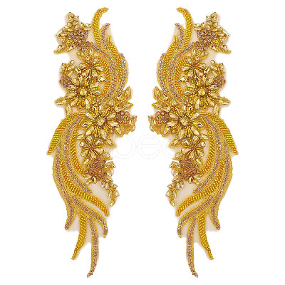 Flower & Leaf Glass Rhinestone Embroidery Cloth Sew on Appliques PATC-WH0008-131-1
