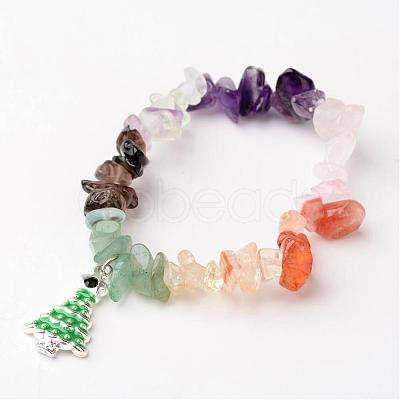Christmas Tree Natural Gemstone Beaded Charm Kids Bracelets BJEW-JB02248-1