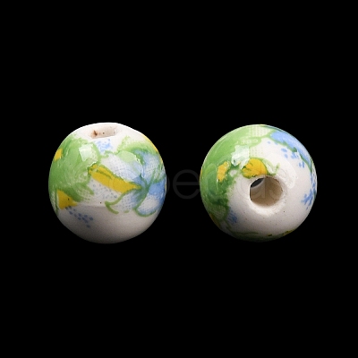 Floral Printed Porcelain Beads PORC-Q199-8mm-10-1
