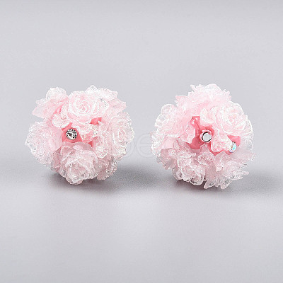Polymer Clay Rhinestone Beads with Embossed Resin Roses RESI-T059-01A-02-1
